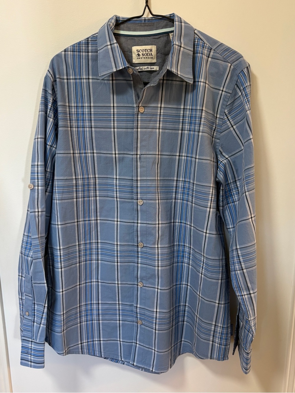 Scotch & Soda Plaid Long Sleeve Button Up Blue Mens Small New 100% Cotton